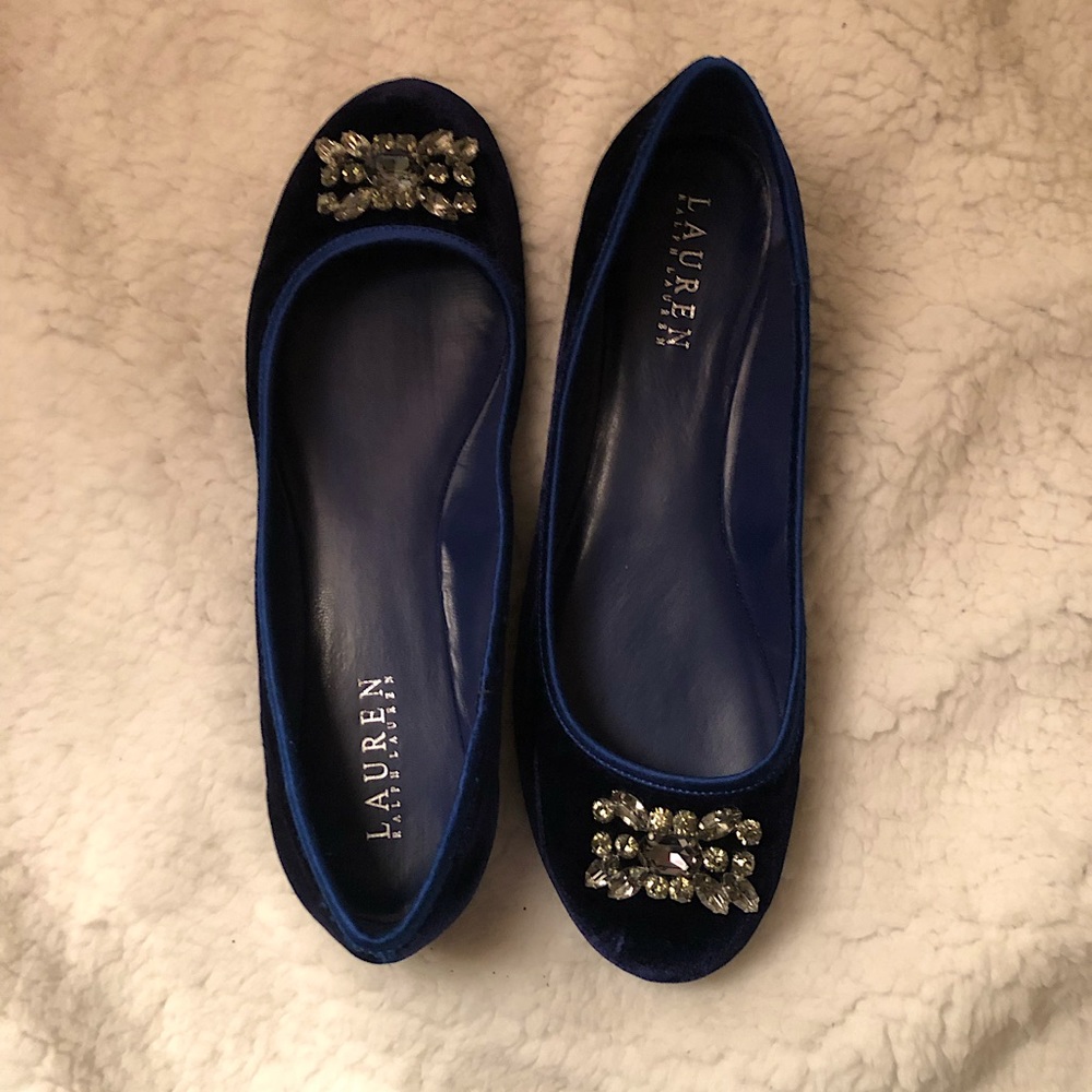 Ralph Lauren Adelisa Navy Blue Velvet Flats Size 8.5